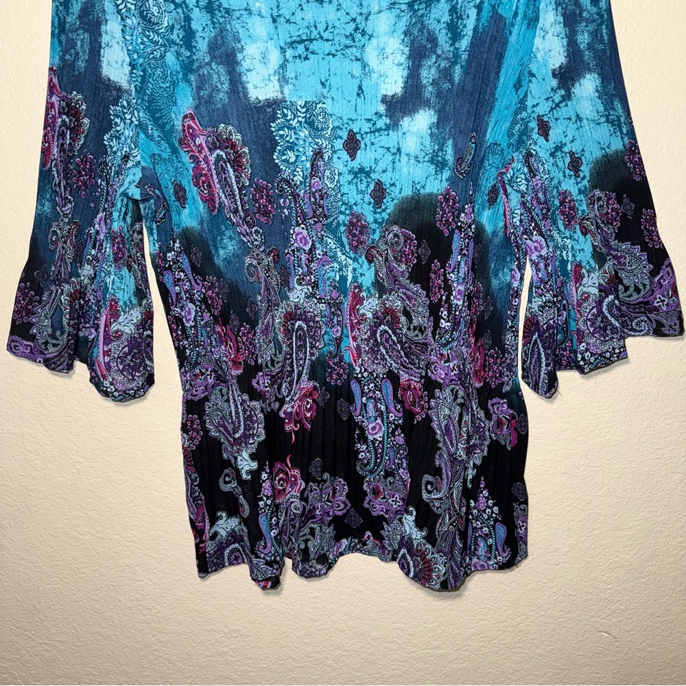 Maggie Barnes Catherines 1X Paisley Boho Tunic Top Beaded Bell Sleeve - Picture 10 of 16